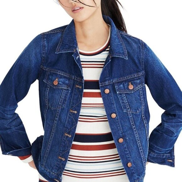 Madewell Denim Jacket Womens Blue Distressed Classic Cotton Indigo Relaxed - Picture 9 of 9